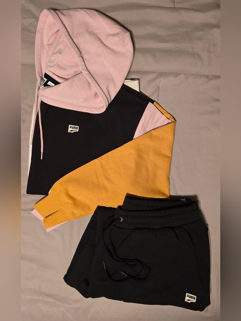 PUMA Downtown 2pc Set Colorblock Hoodie & Sweatpants Black/Pink Wmns XL NWOT